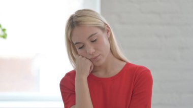 Portrait of Tired Young Woman Sleeping, Taking Rest