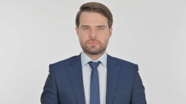 Serious Young Adult Businessman on White Background