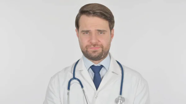 Denying Young Adult Doctor Rejection White Background — Photo