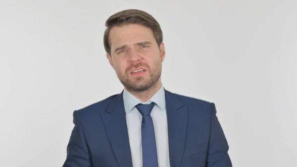 Disappointed Young Adult Businessman Reacting Loss White Background — Photo