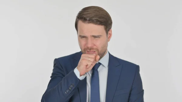 Young Adult Businessman Coughing White Background — 스톡 사진