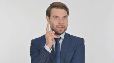 Pensive Young Adult Businessman Thinking and getting Idea on White Background