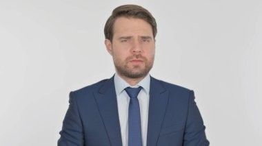 Denying Young Adult Businessman in Rejection on White Background