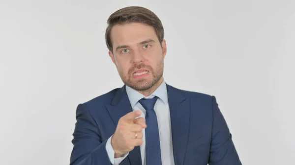Angry Young Adult Businessman Arguing White Background — Stockfoto