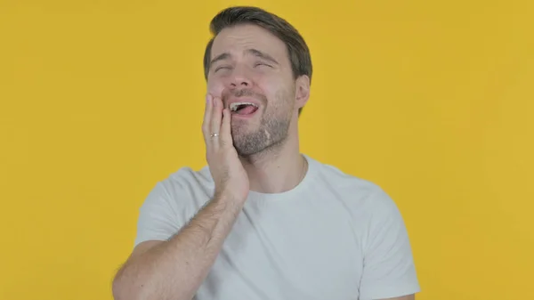 Casual Young Man Having Toothache Yellow Background — Fotografia de Stock