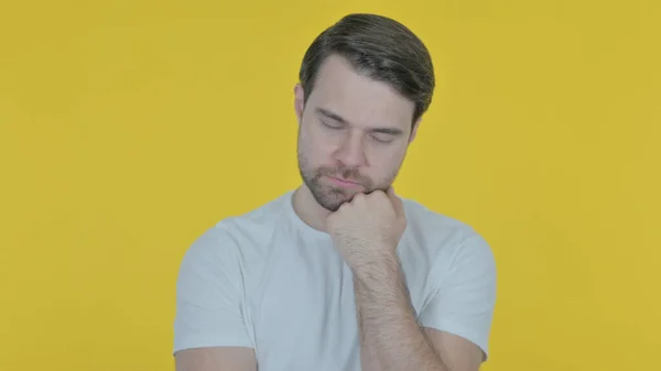 Casual Young Man Sleeping Yellow Background —  Fotos de Stock