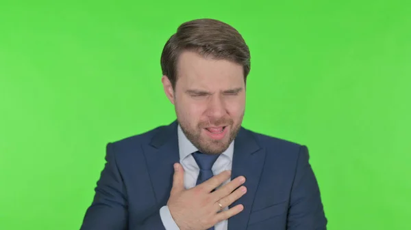 Young Adult Businessman Coughing Green Background — Stock Photo, Image