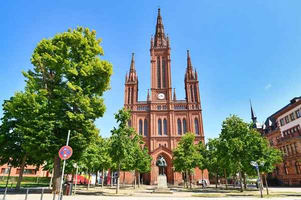 Wiesbaden Niemcy Lipiec 2021 Neogotycki Kościół Protestancki Marktkirche — Zdjęcie stockowe