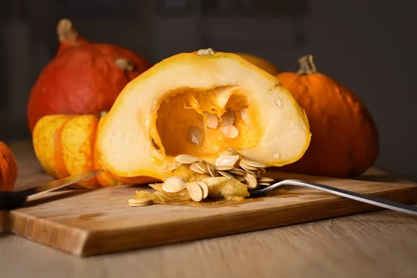 Removing core with seeds from Pattypan squash