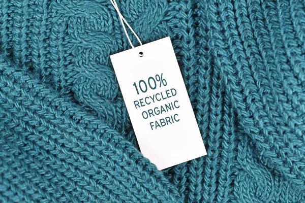 Etiqueta Que Dice 100 Tejido Orgánico Reciclado Unido Suéter Producido — Foto de Stock