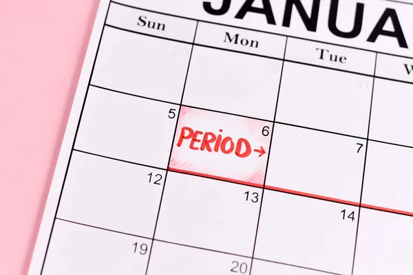 Concepto Período Femenino Con Fecha Calendario Con Inicio Período Marcado — Foto de Stock
