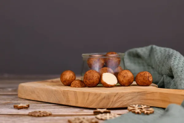 German Christmas Sweets Called Marzipankartoffeln Ball Shaped Almond Paste Pieces — Stock Photo, Image