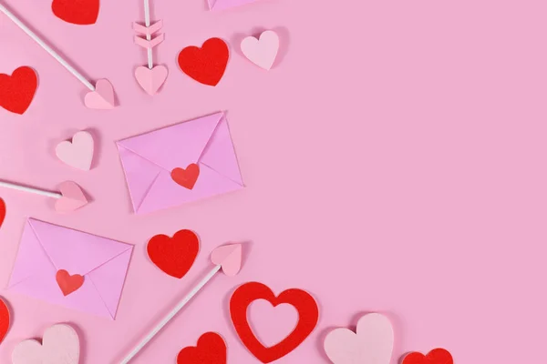 Valentine Day Flat Lay Love Letters Cupid Arrows Red Heart — Fotografia de Stock