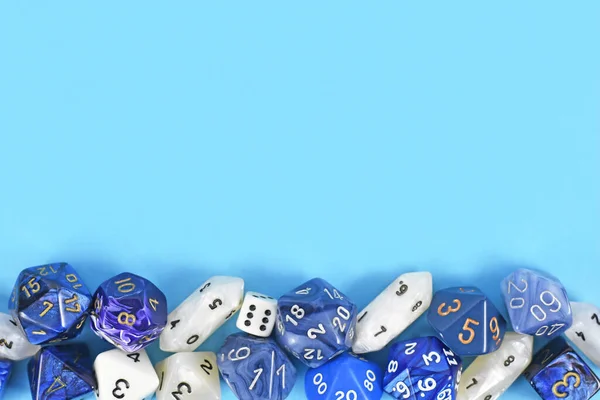 Different Roleplaying Rpg Dice Bottom Blue Background Copy Space — Foto de Stock