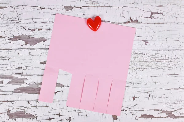 Pink Empty Tear Stub Paper Note Text Heart Shaped Pin — Stock Photo, Image