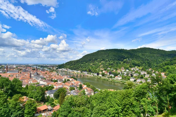 Pohled Staré Město Heidelbergu Německu Řekou Neckar Heiligenberg Kopec — Stock fotografie