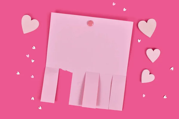 Pink Empty Tear Stub Paper Note Text Heart Ornaments — Stock fotografie