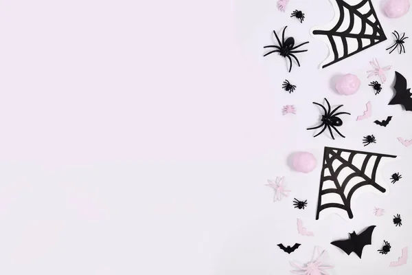 Pink Black Halloween Decoration Side White Background Copy Space — 图库照片