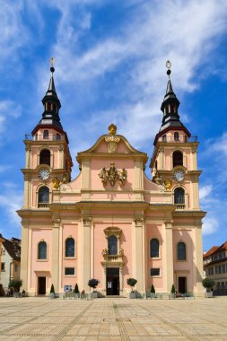 Ludwigsburg, Germany - August 2022: Protestant church called 'Stadtkirche Ludwigsburg' located at market square in city center