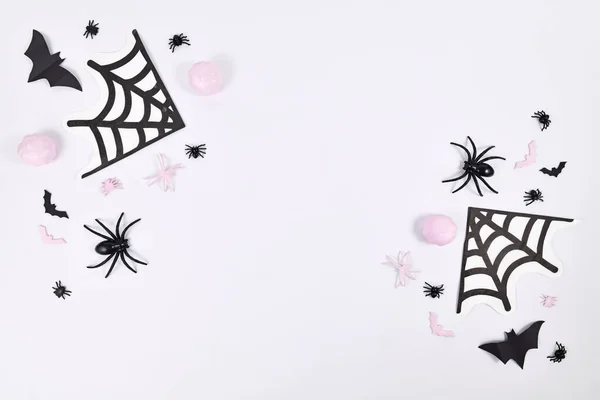 Pink Black Halloween Decoration Sides White Background Copy Space — 图库照片