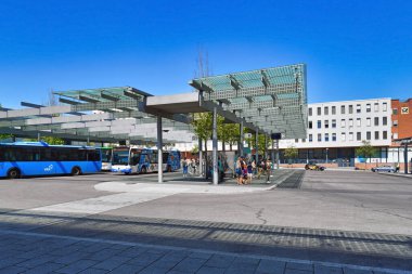 Kaiserslautern, Germany - August 2022: Central bus station at 'Guimaraes Platz' town square in front of main station