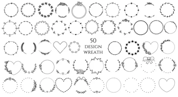 Krans Bloemen Ronde Frames Met Hand Getekend Doodle Lijn Kunst — Stockvector