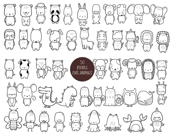 50动物卡通 儿童装饰品大全 婴儿角色 卡通风格 — 图库矢量图片