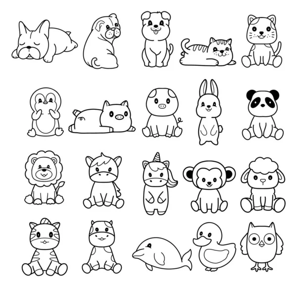 Gros Ensemble Animaux Sauvages Animaux Compagnie Faisceau Coloriage Forêt Headanimal — Image vectorielle