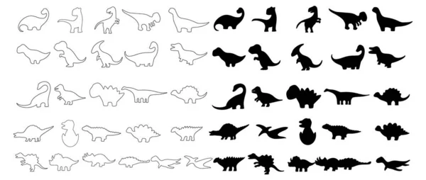 Gran Conjunto Dinosaurios Animales Paquete Colorear Bosque Cabeza Animal Gran — Vector de stock