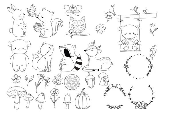 采购产品林地动物捆扎着色森林 头头动物 为孩子们收集的大量装饰 婴儿字符 卡通风格 — 图库矢量图片