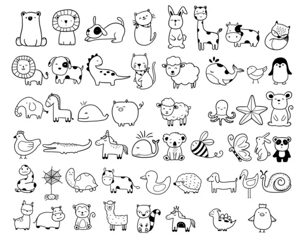 Animaux Bundle Coloriage Forêt Tête Animaux Grande Collection Décorations Pour — Image vectorielle