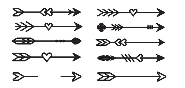 带心集的箭头装饰集 矢量插图 — 图库矢量图片