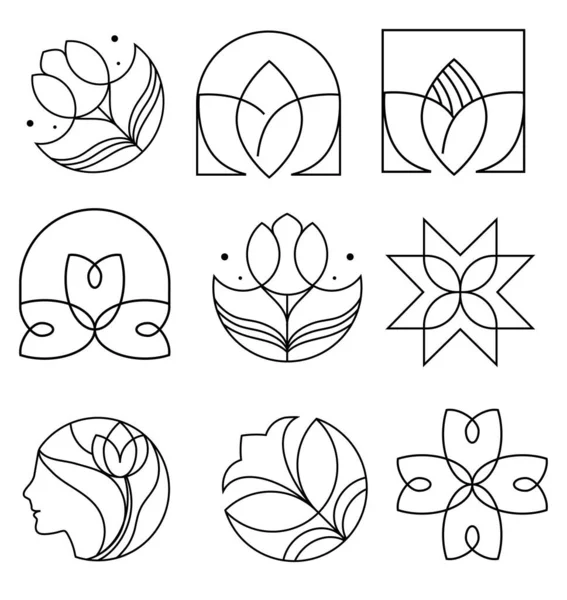 Kolekcja Kobiecych Logo Logotyp Kwiatowy Ręcznie Rysowane Nowoczesne Kwiatowe Dla — Wektor stockowy