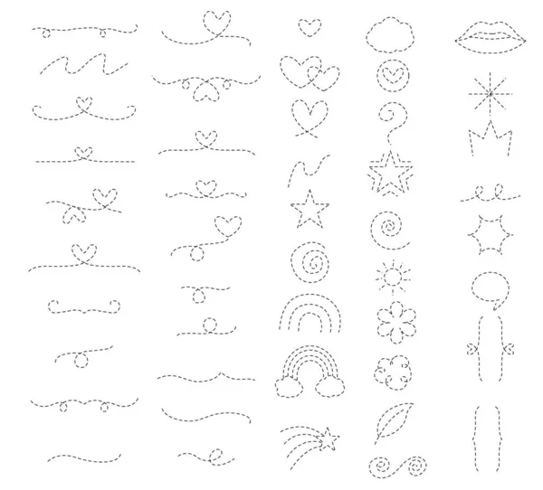 大集合虚线设计 可爱元素 涂鸦式爱情 情人节 — 图库矢量图片