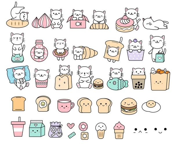 Big Set Gato Animal Desenho Animado Mão Desenhada Doodle Linha — Vetor de Stock