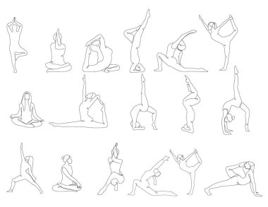 Yoga.vektör illüstrasyonu yapan kadının sürekli çizdiği büyük set.
