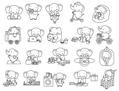 Şirin fil karikatür çizimi, el çizimi, çocuklar için, bebek karakterler, düğün, kartvizit çizimi.