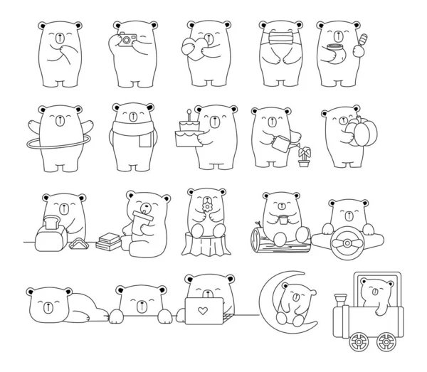 Cute Baby Bear Cartoon Hand Drawn Outline Style Printing Card — 图库矢量图片