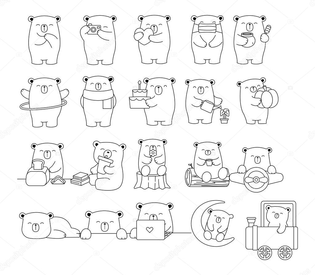 Cute baby bear cartoon hand drawn.outline, style,for printing,card, t shirt,banner,product.vector illustration