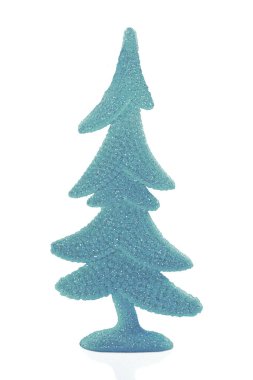 Beyaz izole arkaplanda parıldayan mavi parlak Noel ağacı. Yeni yıl. Tasarım ögesi