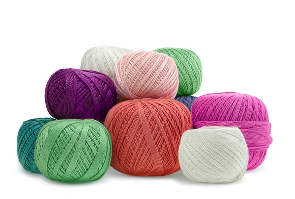 Multicolored Woolen Balls Yarn White Isolated Background Handmade Hobby Knitting — 스톡 사진