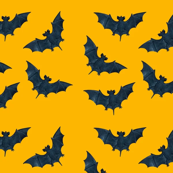 Black Bat Orange Background Seamless Pattern Halloween Concept — Fotografia de Stock