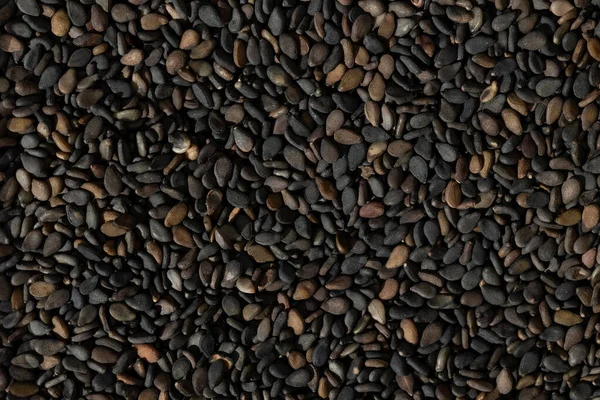 Lot Black Sesame Seeds Top View Dark Brown Dry Small — Stock Photo, Image