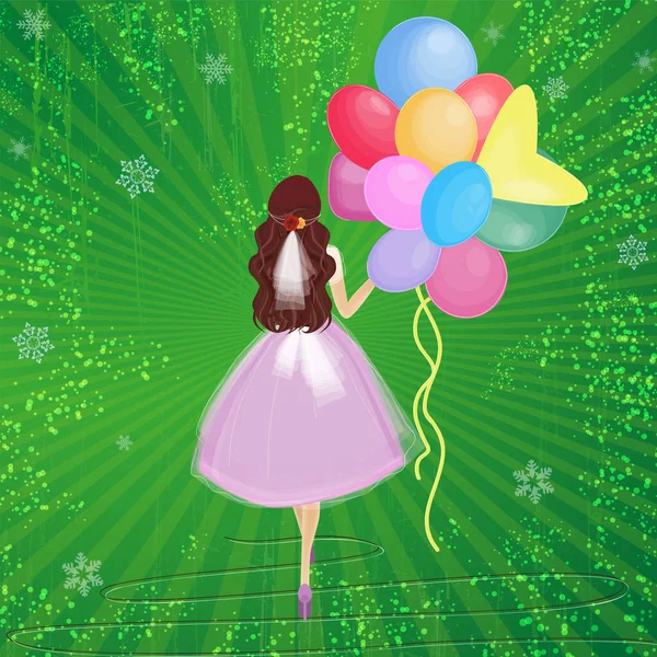 Figura Muestra Una Chica Con Globos Vacaciones Fondo Navidad — Vector de stock