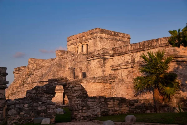 Ruins Mayan City Tulum Sunrise — Fotografia de Stock