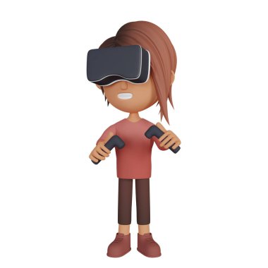 Girl Playing Virtual Reality Game 3d illustration