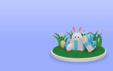 Happy easter day background 3d illustration with empty copy space for your text