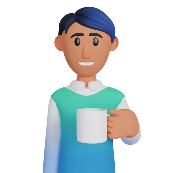 Illustration Man Holding Coffee Cup — Stock fotografie