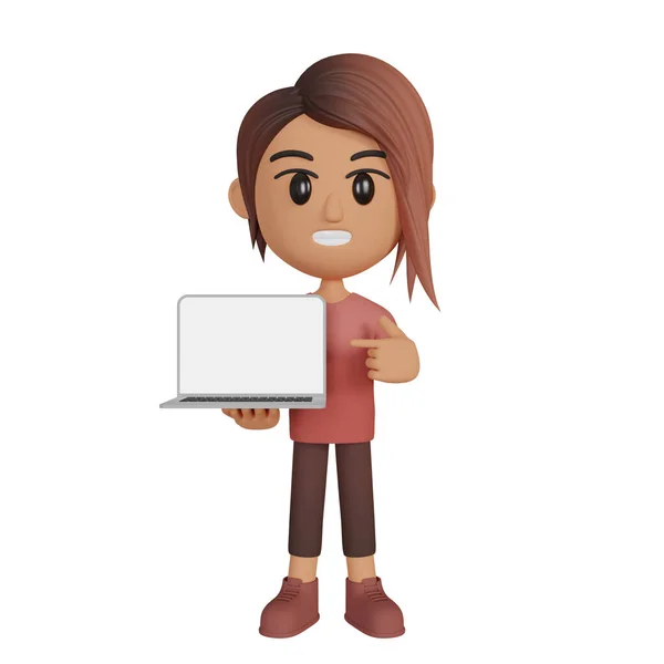 Woman Showing Laptop Screen Illustration — Stockfoto