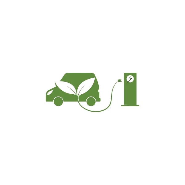 Elektrisk Bil Grön Bil Hybrid Teknik Logotyp Design — Stock vektor